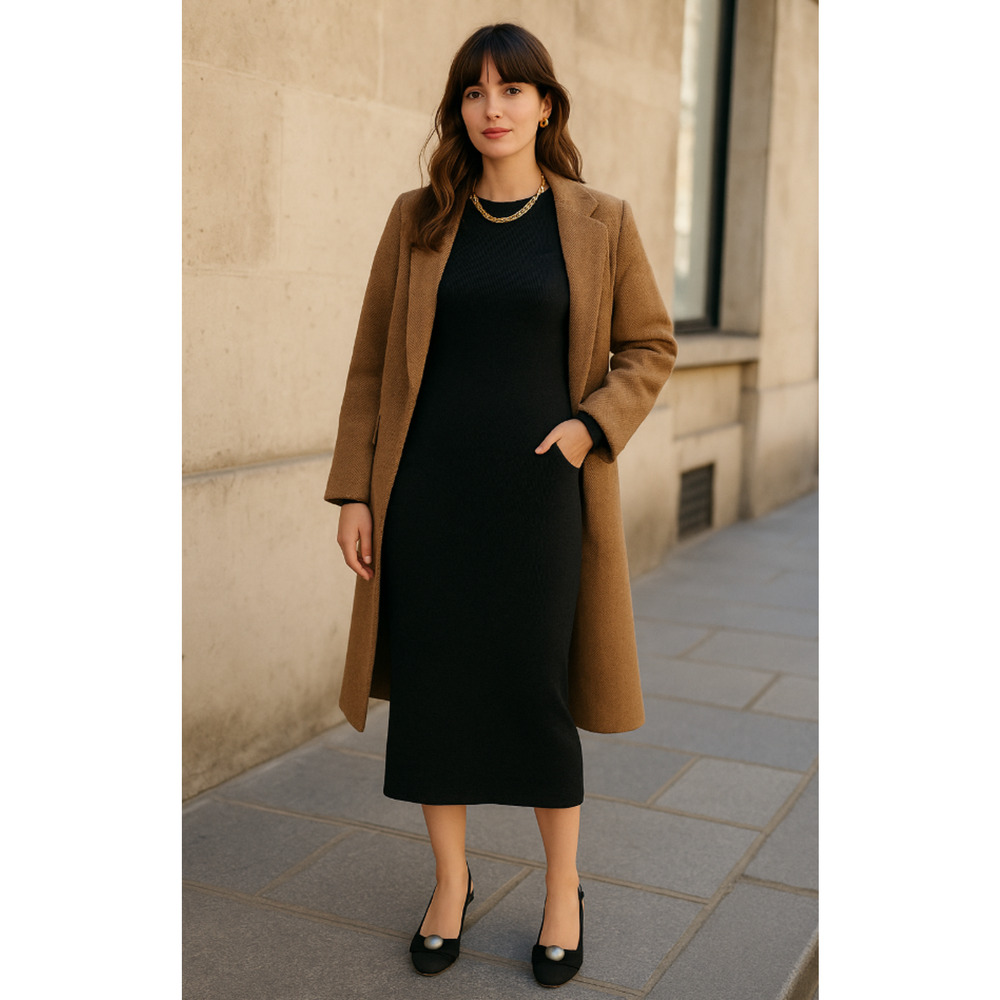 Jenni Kayne XS Wool $450 Sweater Dress Long Sleeve Ribbed Midi Charcoal Gray